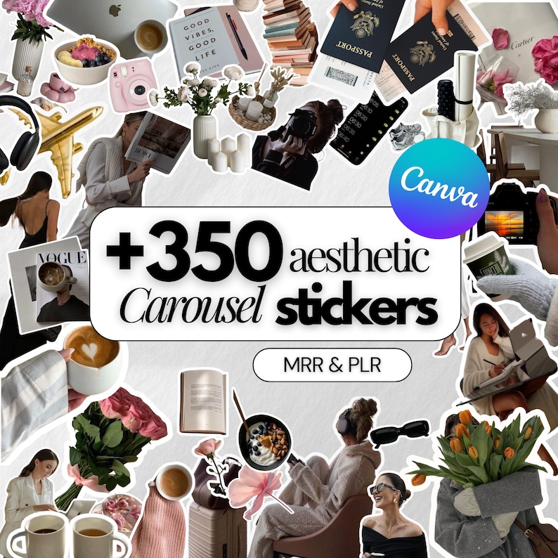 350 Instagram Carousel Digital Stickers | Canva Social Media Template Stickers | PLR MRR Resell Rights