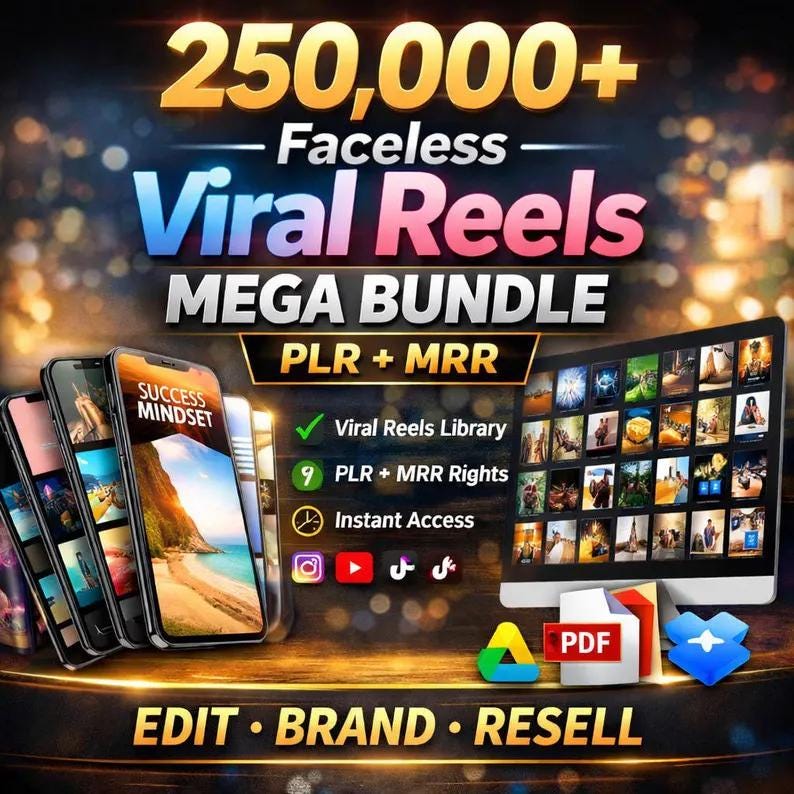 250,000+ PREMIUM Viral Reels Ultimate Bundle| PLR MRR Social Media Video| Instagram Reels, TikTok, YouTube Shorts