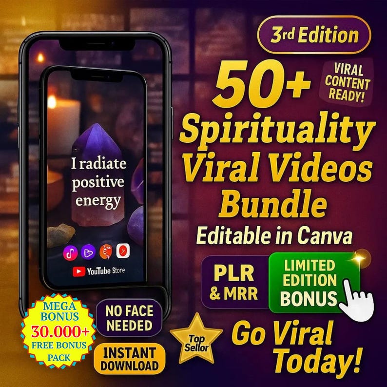 50+ Spirituality Videos PLR MRR Resell Rights Commercial Use Canva Templates Bundle