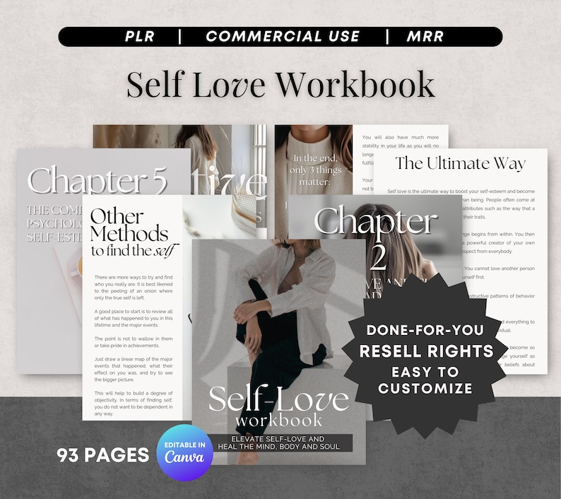 Self Love Ebook & Workbook Planner | Editable Canva Template | DFY Resell Rights PLR MRR