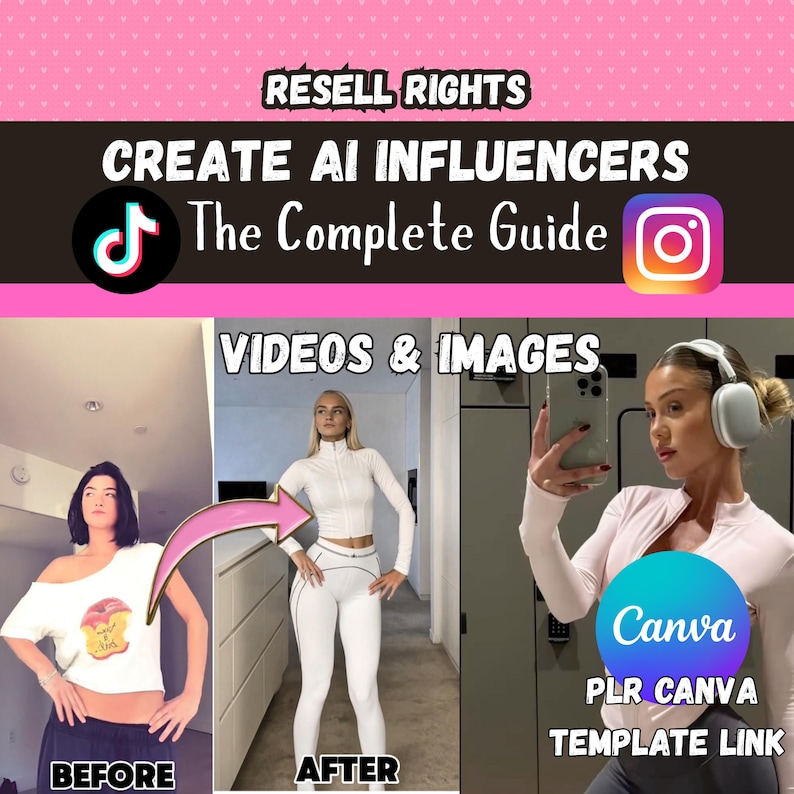 AI Influencer Guide: Create Videos, Images with PLR Canva Template (Digital Download)
