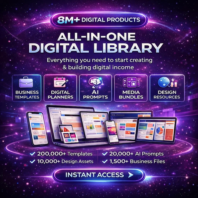 Mega Bundle Digitales Produkt: Vorlagen, KI-Prompts, Planer und kreative Ressourcen