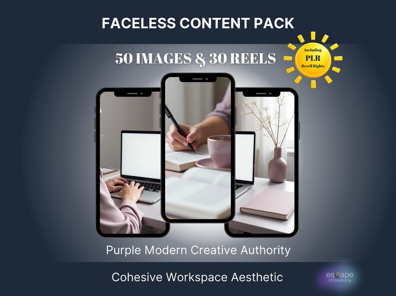 Faceless Reels & Image Pack | Purple Workspace Photos + Reels | Instagram, TikTok I Modern Creative Brand Aesthetic | PLR