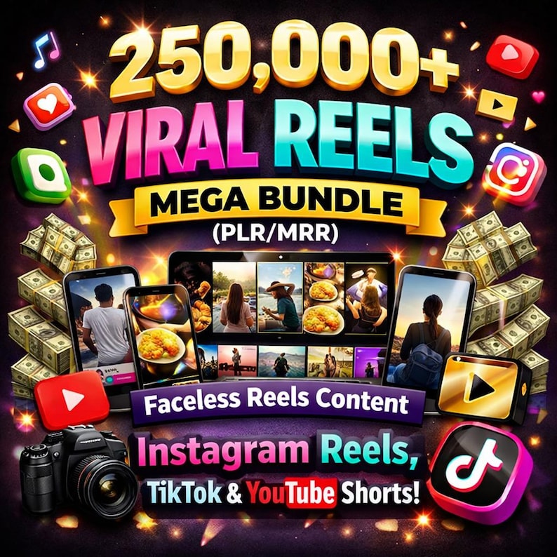250,000+ Viral Reels Mega Bundle (PLR/MRR) | Faceless Reels Content | Instagram Reels, TikTok & YouTube Shorts | Digital Download