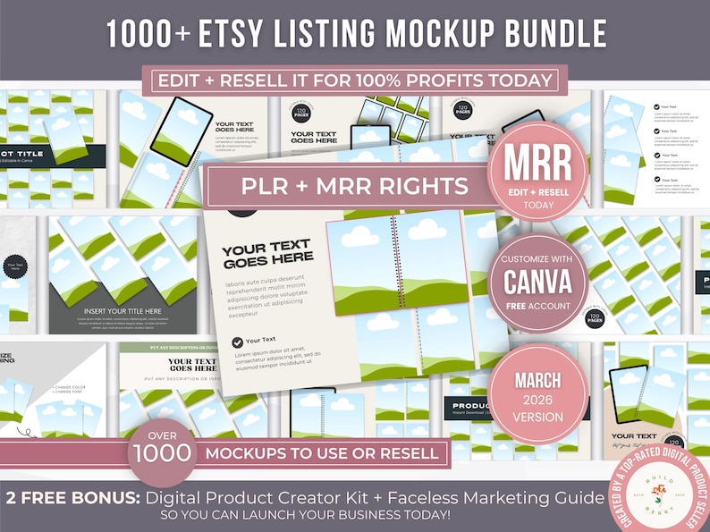 Etsy Listing Mockup Bundle with PLR and MRR, Editable Canva Mockups for Etsy Listing, Etsy Product Image Mockup Templates, Video Mockups