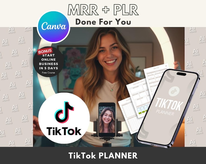 TikTok Content Planner Canva Template | Social Media Planner with Resell Rights | Influencer & Creator Organizer