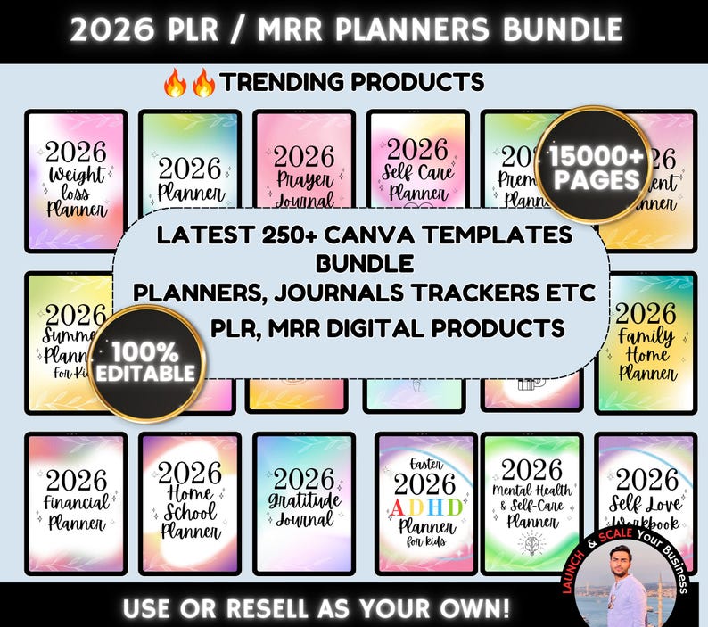 2026 Plr Canva Template Bundle, 250+ Plr Mrr Digital Planners, Journals, Trackers, MRR Digital Products, Master Resell Rights PLR Templates