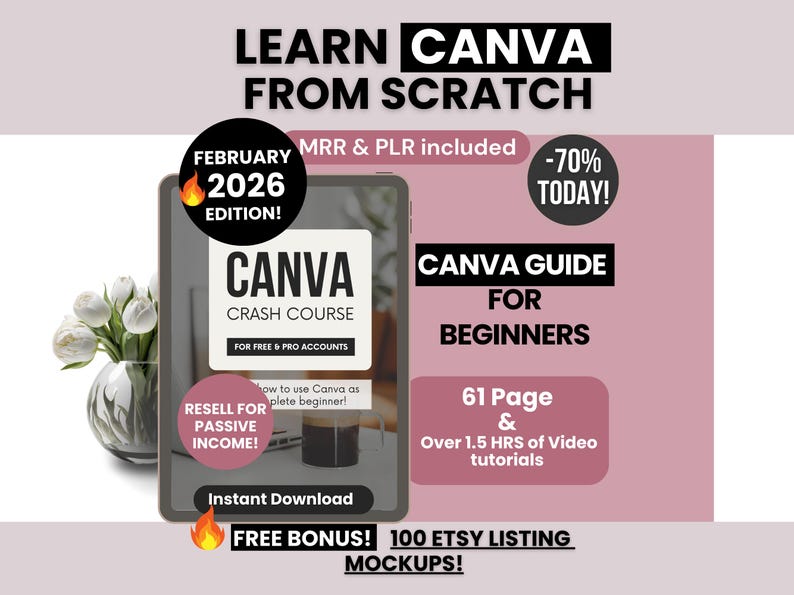Canva Guide for Beginners with Master Resell Rights, MRR/PLR Canva Guide with Video Tutorials, Done-for-You Canva Crash Course to Resell