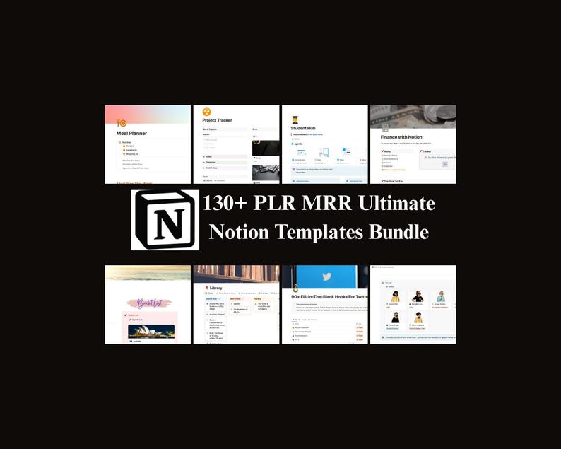 Digital Notion Templates Bundle PLR & MRR  | 130+ Editable Templates for Business Creators