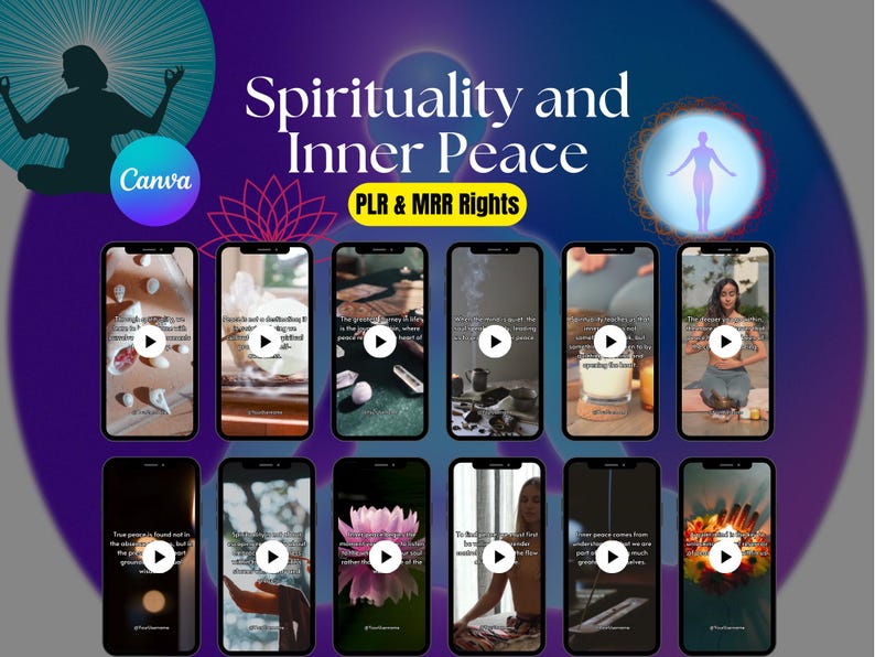 50 Spirituality Videos Bundle, PLR & MRR, Editable Canva Videos for Instagram,YouTube,Tiktok, Meditation, Mindfulness,Affirmations Content