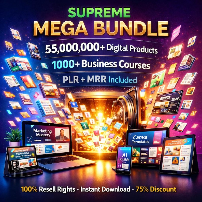 55 Million+ PLR & MRR Mega Bundle + 1000+ Business Courses | Supreme Digital Empire Vault | Resell Rights | Passive Income Starter Kit