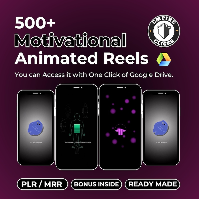 500+ Viral Motivational Reels: Faceless Content, MRR + PLR License (Digital Download