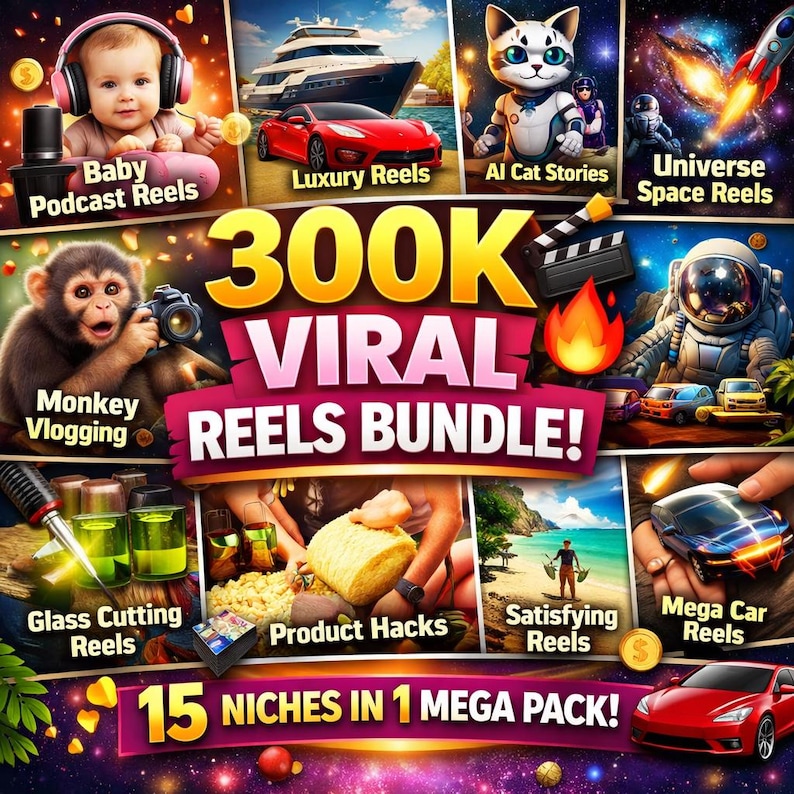 Méga lot de 300 000 bobines virales | Contenu IA, DPP/MRR de niche sans visage