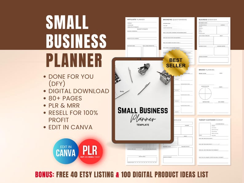 Small Business Planner: Canva Template with PLR + MRR (Digital Download)