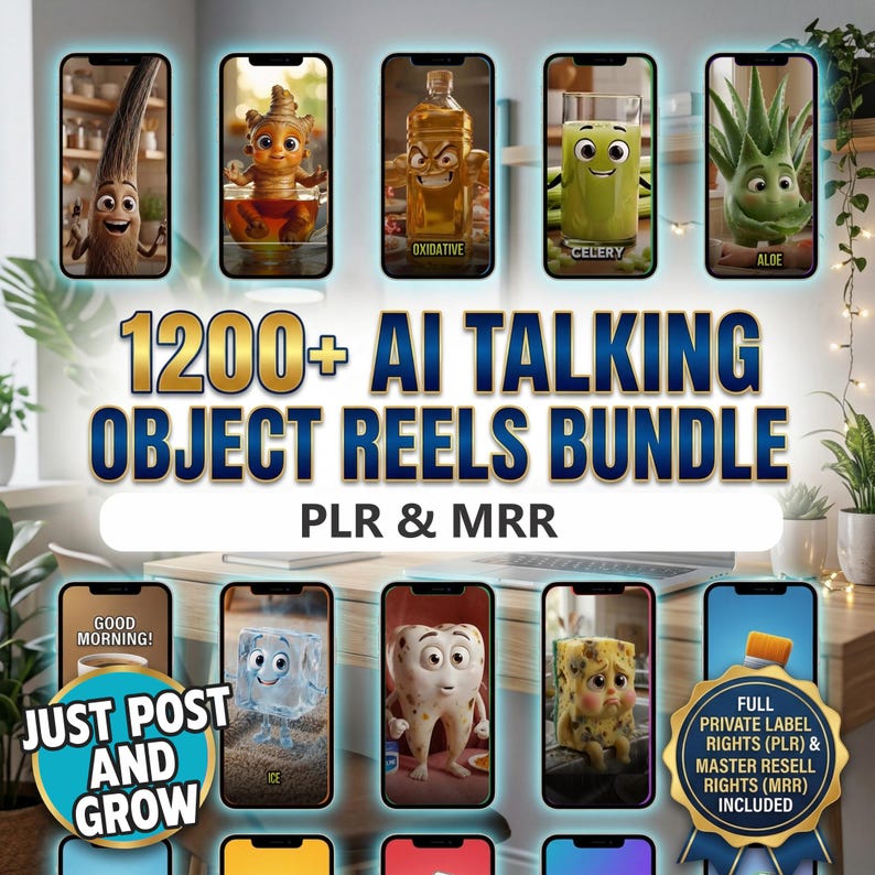 AI Talking Object Reels Bundle Viral Faceless TikTok Instagram Content PLR MRR Ready to post