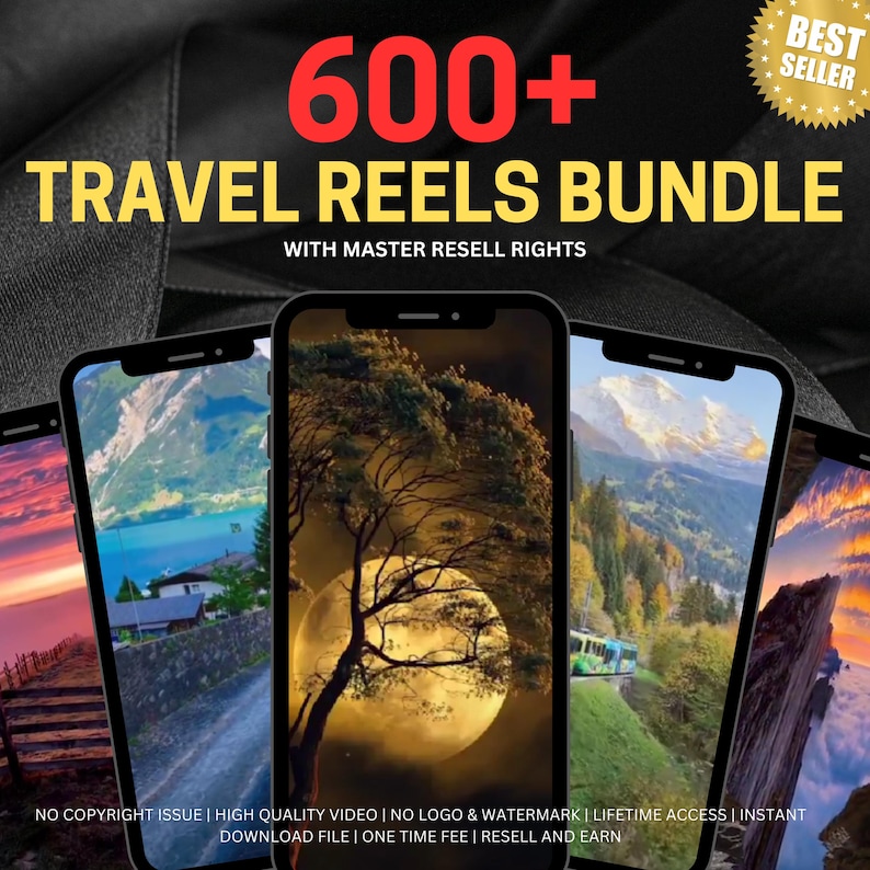600+ Faceless Travel Reels Bundle | Travel Reels, Instagram Reels, TikTok and Youtube Shorts, Digital Marketing - Master Resell Rights MMR