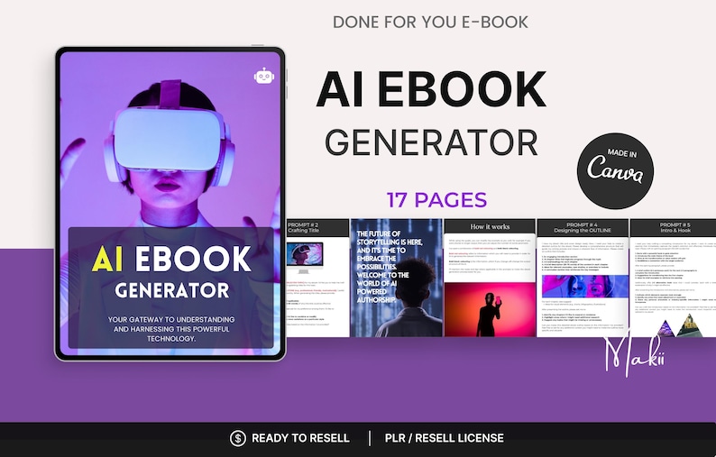 AI eBook Generator Canva Template: PLR Digital Product Resell Rights
