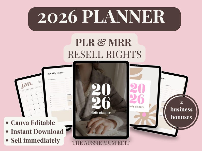 Plr 2026 Planner Mrr | Canva Editable Digital Planner | Plr Planner Template | Dfy Digital Product Bundle | Plr Journal | Dfy content