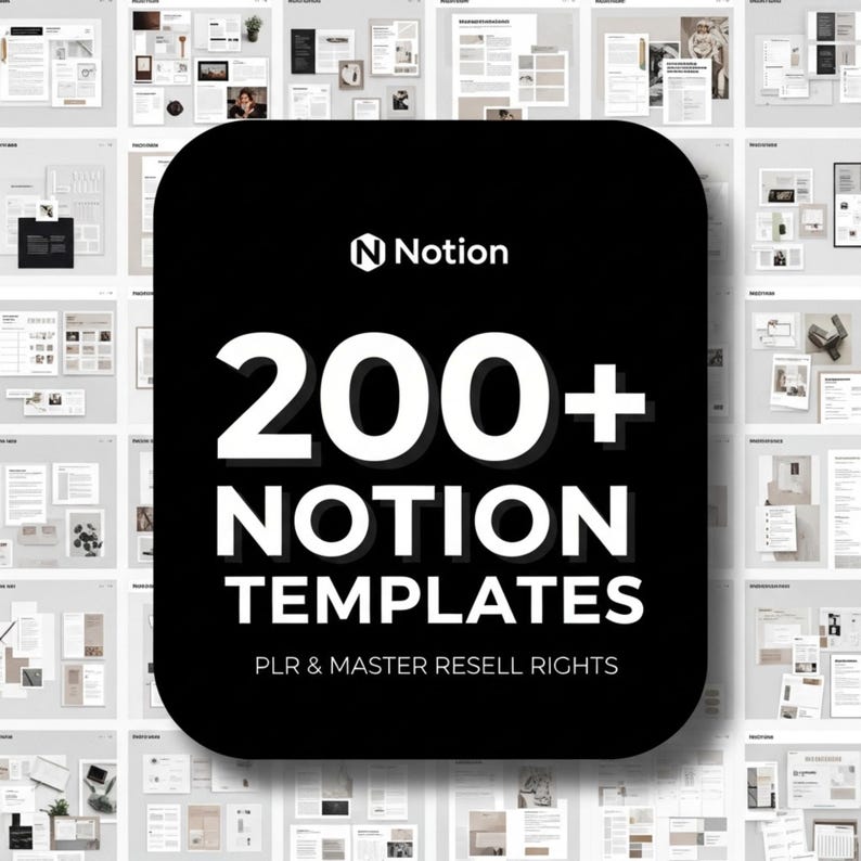 200+ Notion Templates Bundle | Life Planner, Finance, Productivity (PLR & MRR Rights)