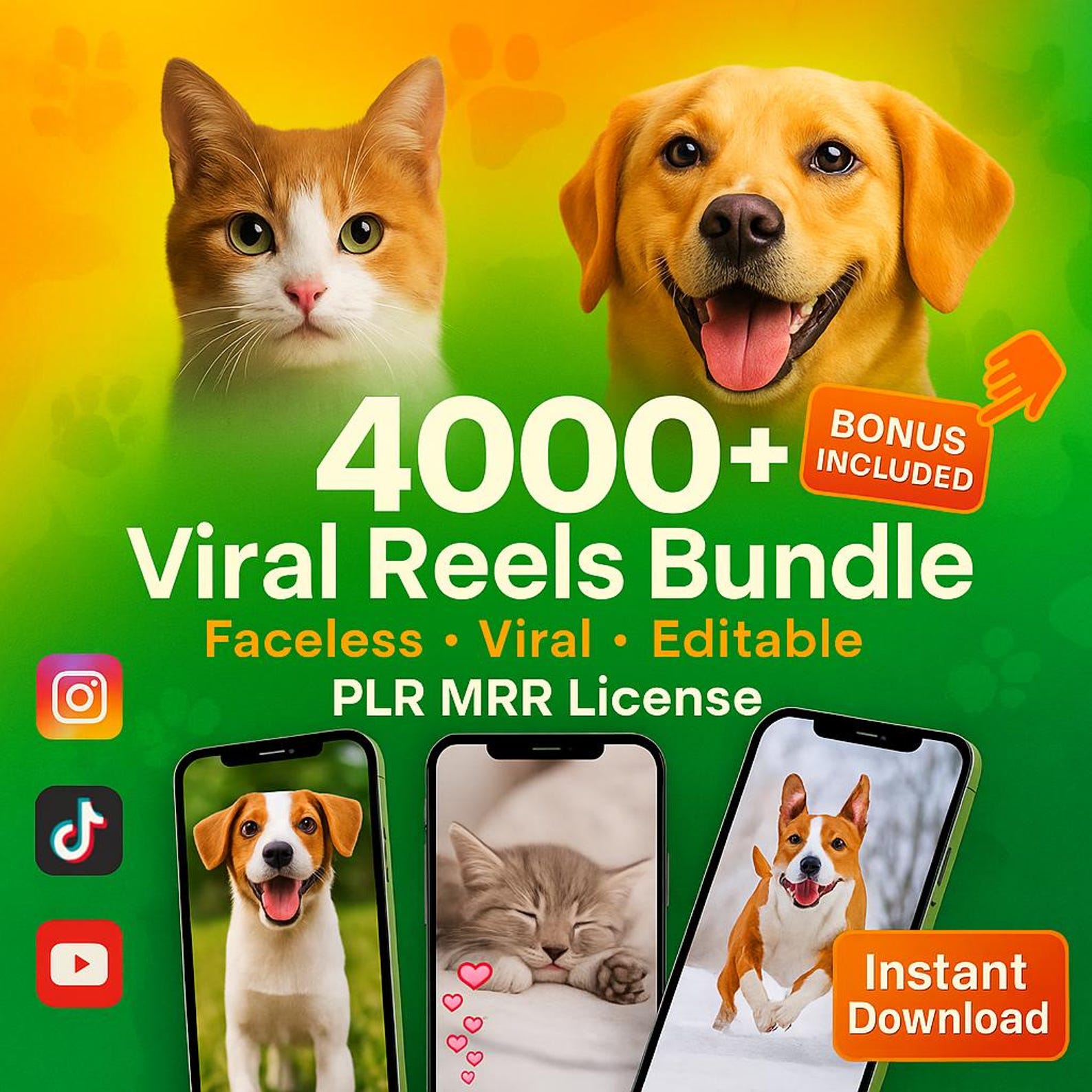 4000+ Viral Pet Videos: Dog & Cat Reels, PLR/MRR Rights