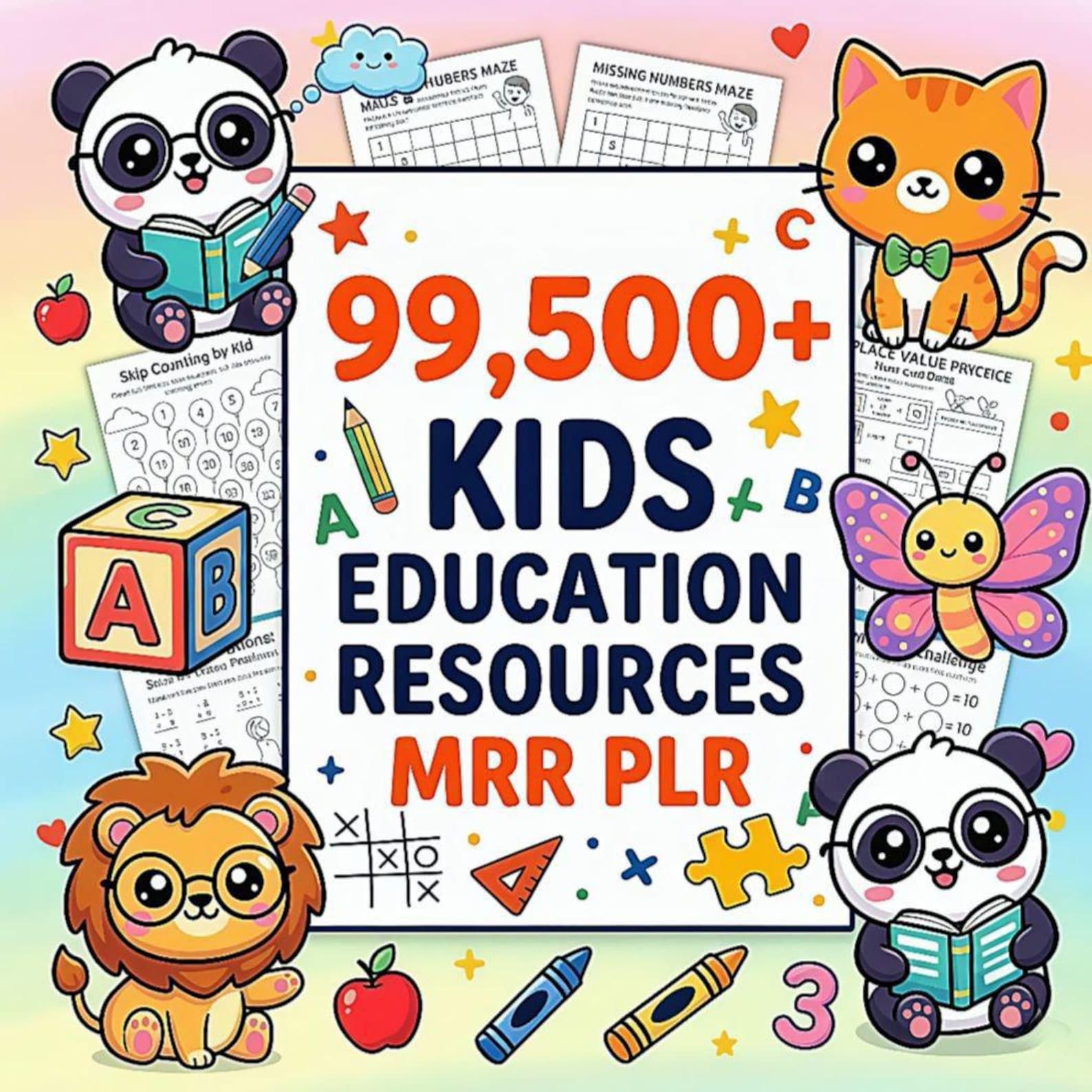 Kids Learning Bundle 99500+ Coloring Pages Worksheets Activities PLR MRR Rights Digital Download Printables, Gift