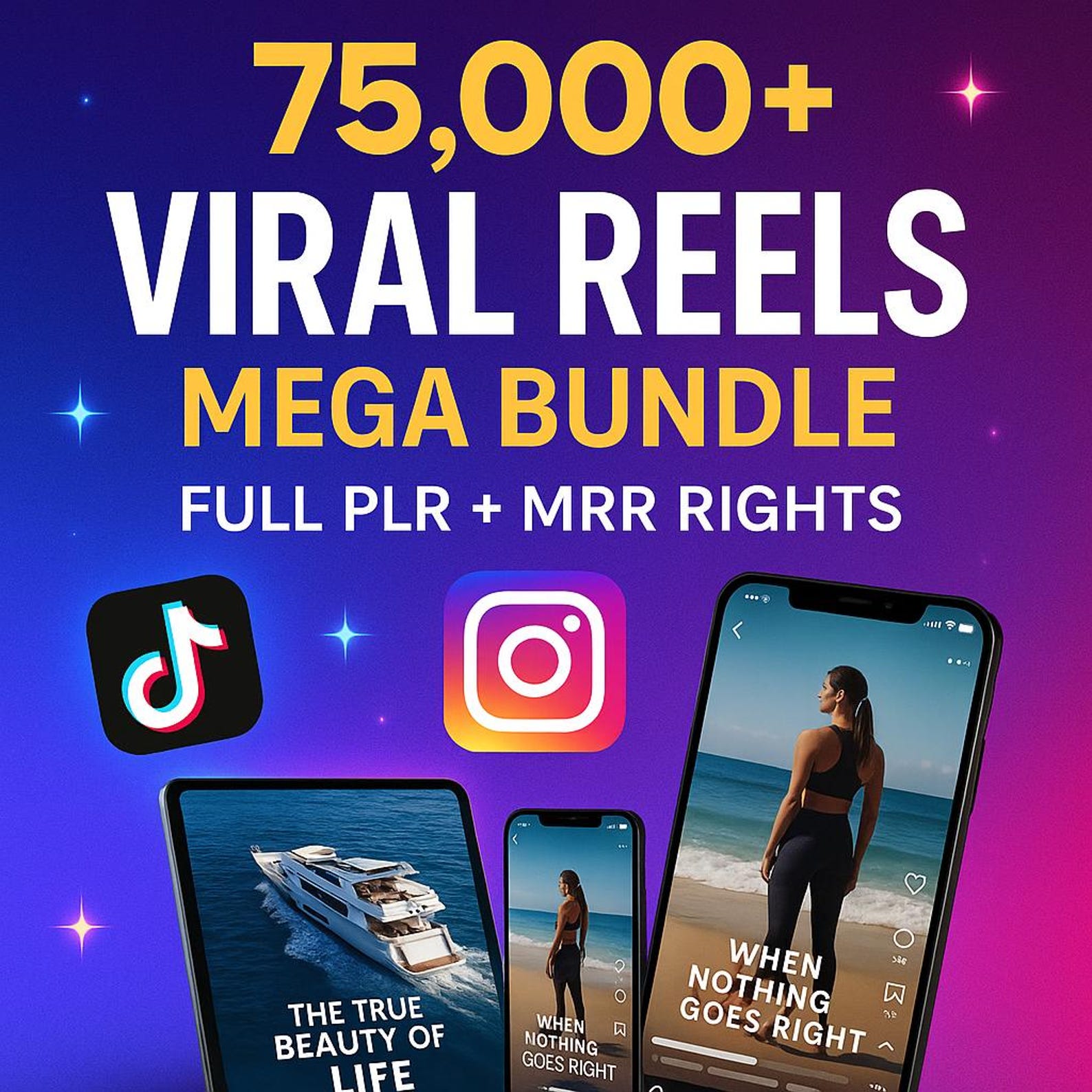 75,000+ Viral Reels Mega Bundle PLR MRR | Canva Editable Templates | TikTok Instagram YouTube Digital Content Pack | Social Media Growth