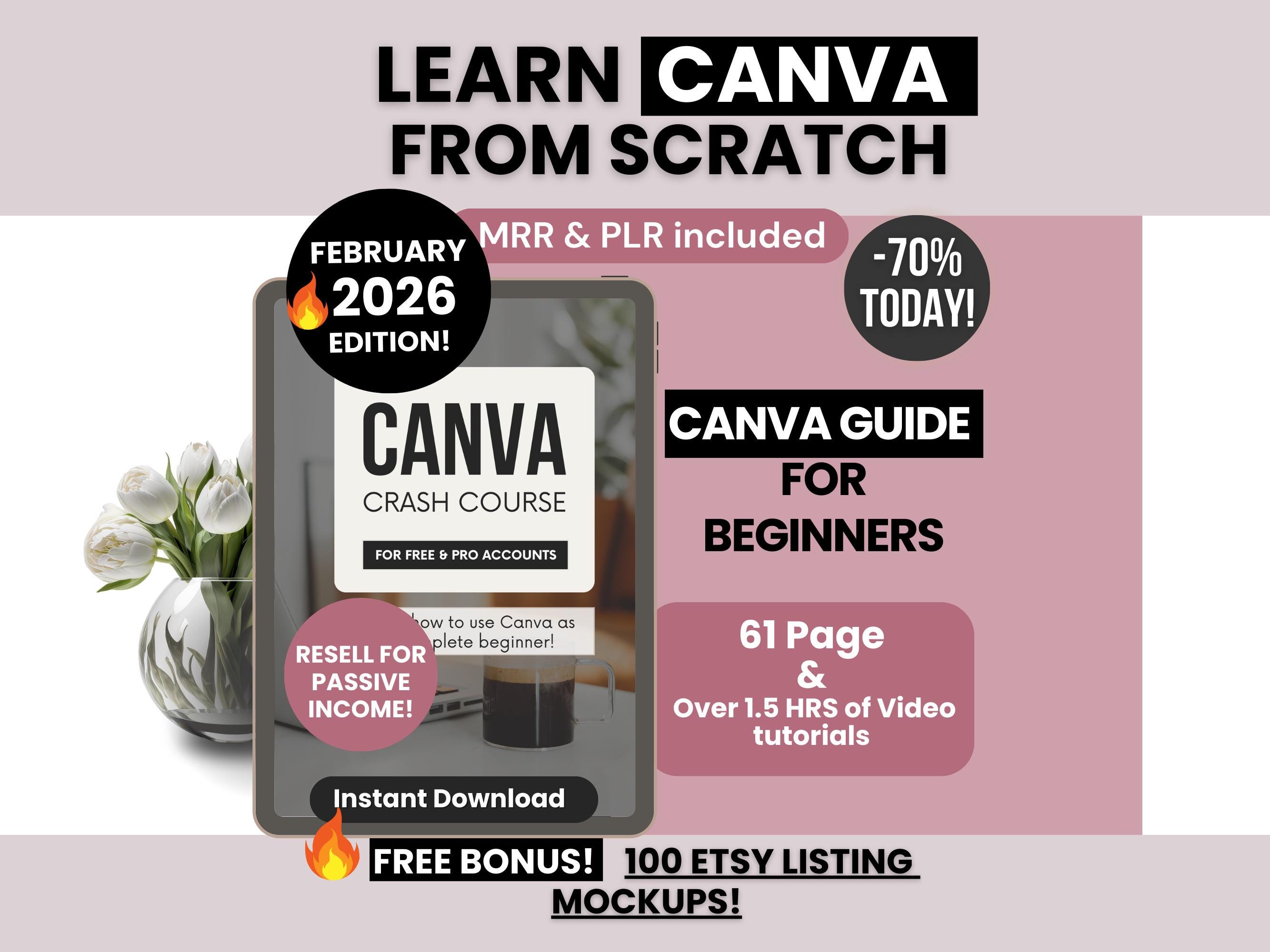 Canva Guide for Beginners with Master Resell Rights, MRR/PLR Canva Guide with Video Tutorials, Done-for-You Canva Crash Course to Resell