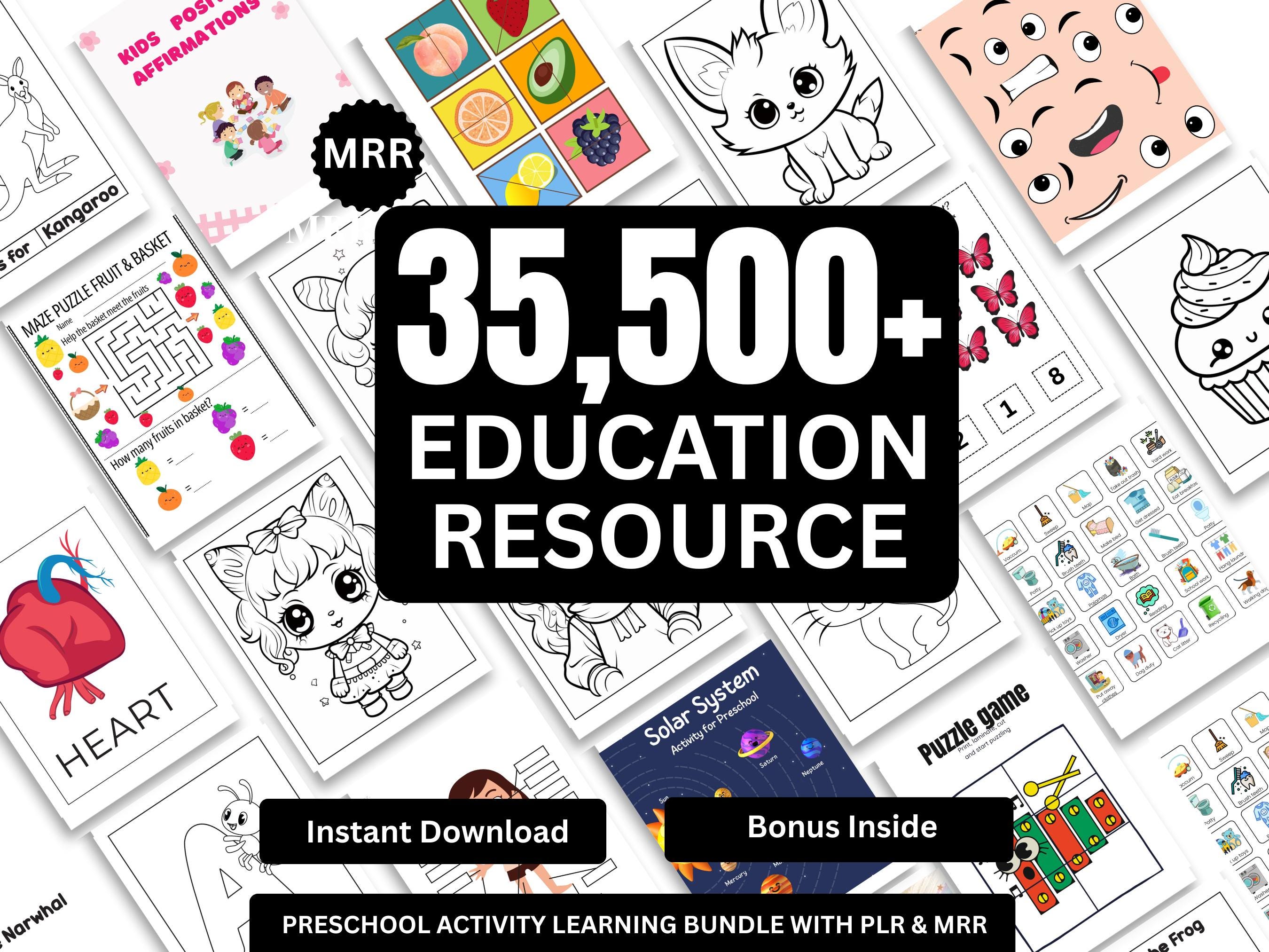 35,500+ Kids Learning Activities Bundle | Educational Worksheets & Coloring Books | PLR + MRR