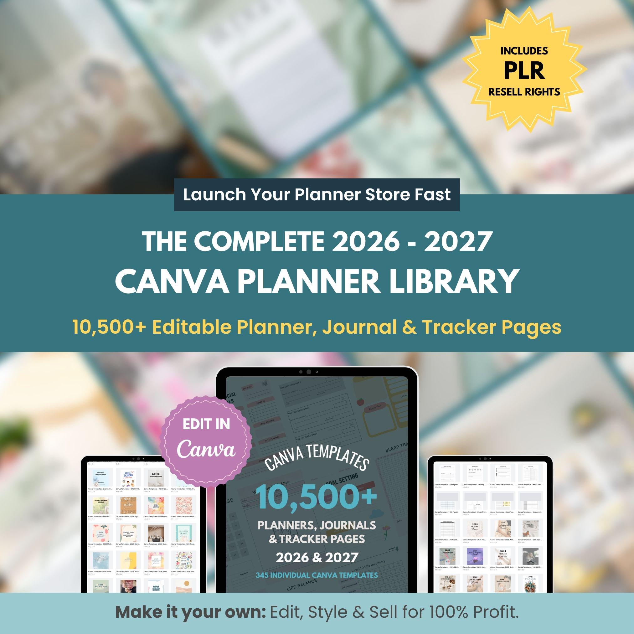 10,500 Canva Planner Templates | 2026-2027 Editable Planners, Journals, Trackers & Calendars | PLR MMR