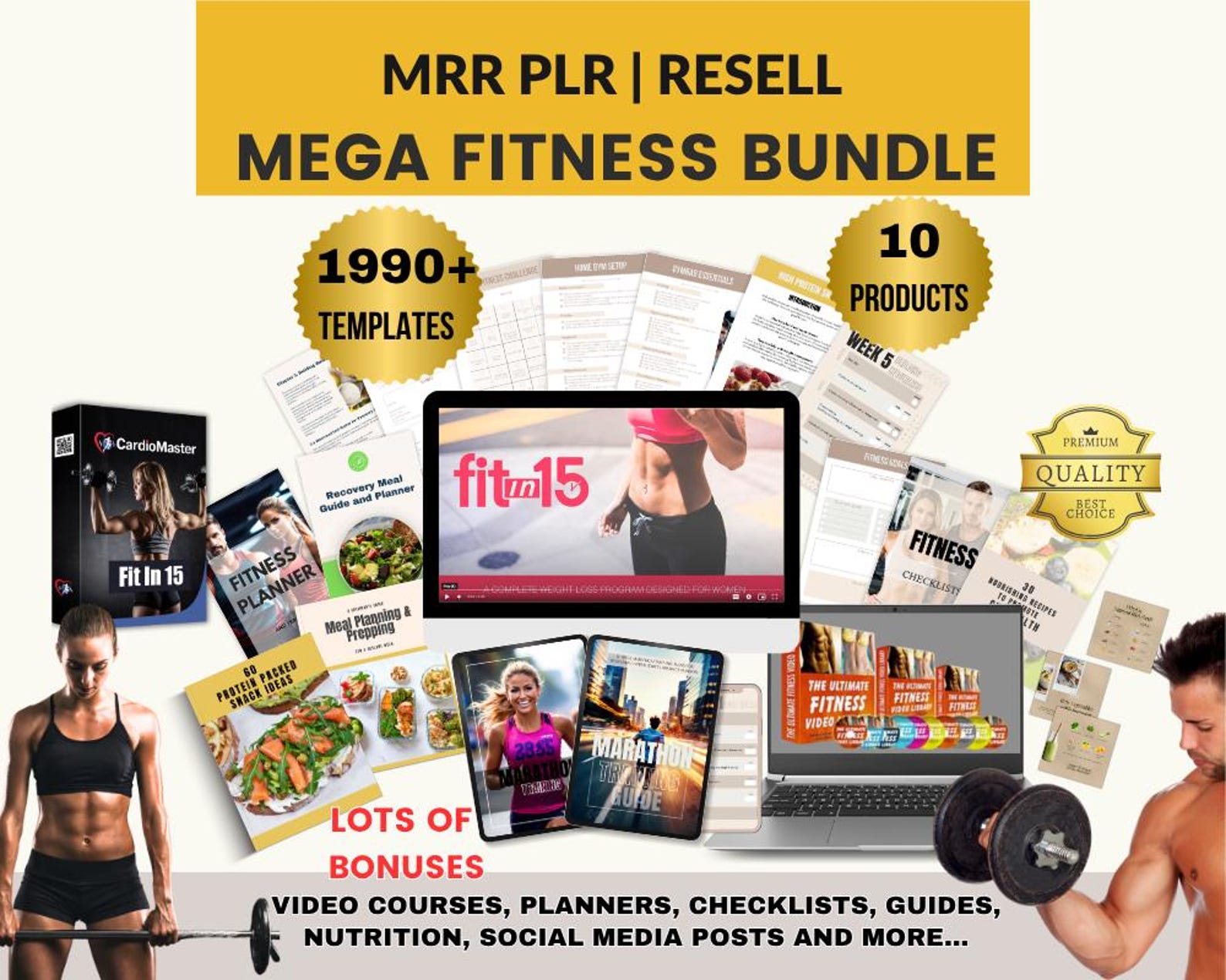 Fitness Bundle PLR MRR Two Fitness Videos Protein Snacks Fitness Checklists Health Wellness Gym Personal Trainer Fitness Planner DFY