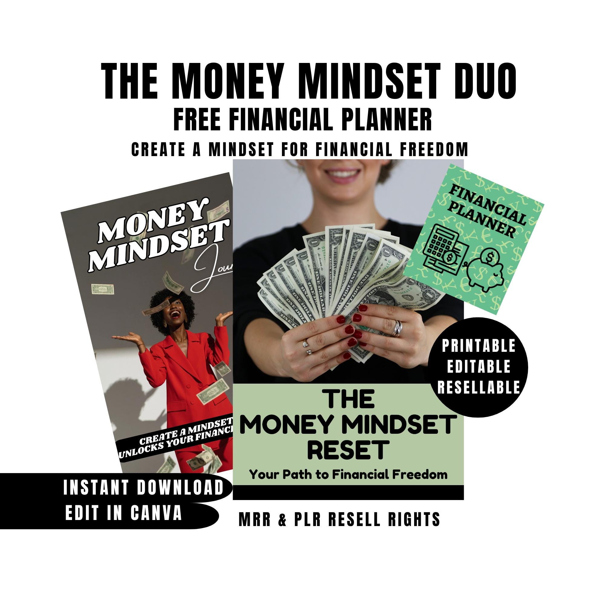Money Mindset Journal: Financial Planner, printable canva template Resell Rights Digital Download