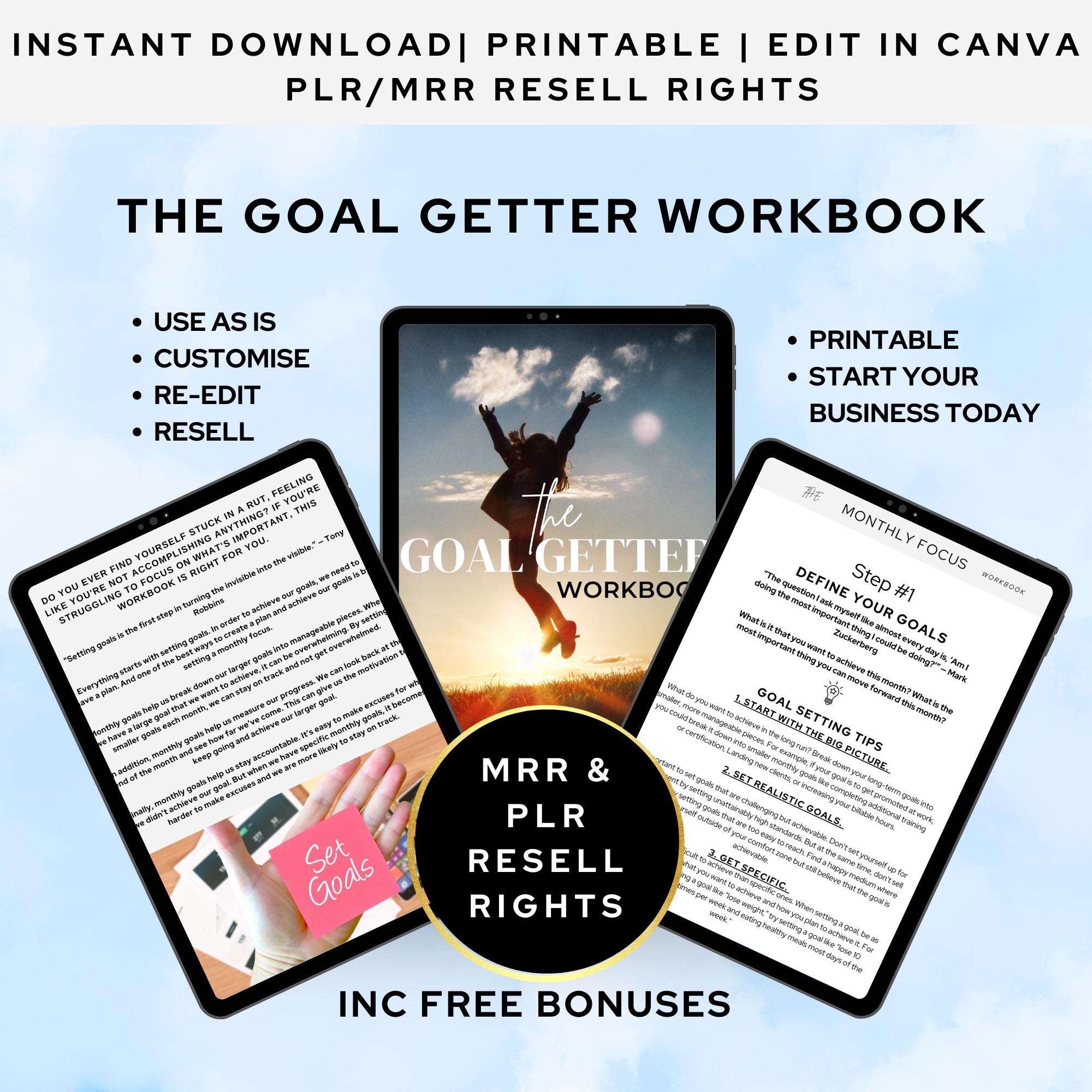 Goal Getter Workbook: Digital Marketing Planner Canva template MRR PLR resell rights Digital Download