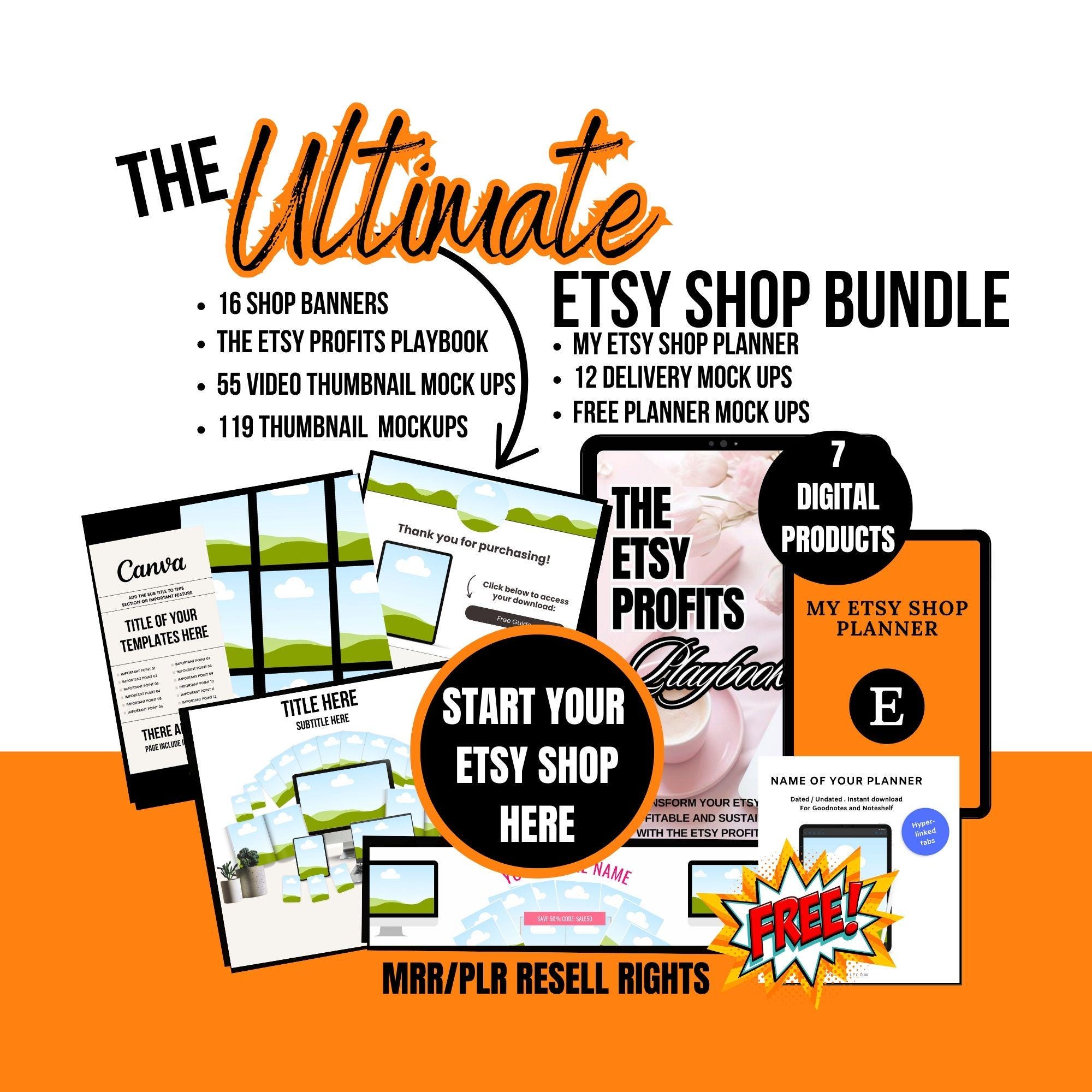 Etsy Shop Bundle: Canva Templates, business planner, playbook Mockups PLR/MRR Digital Download