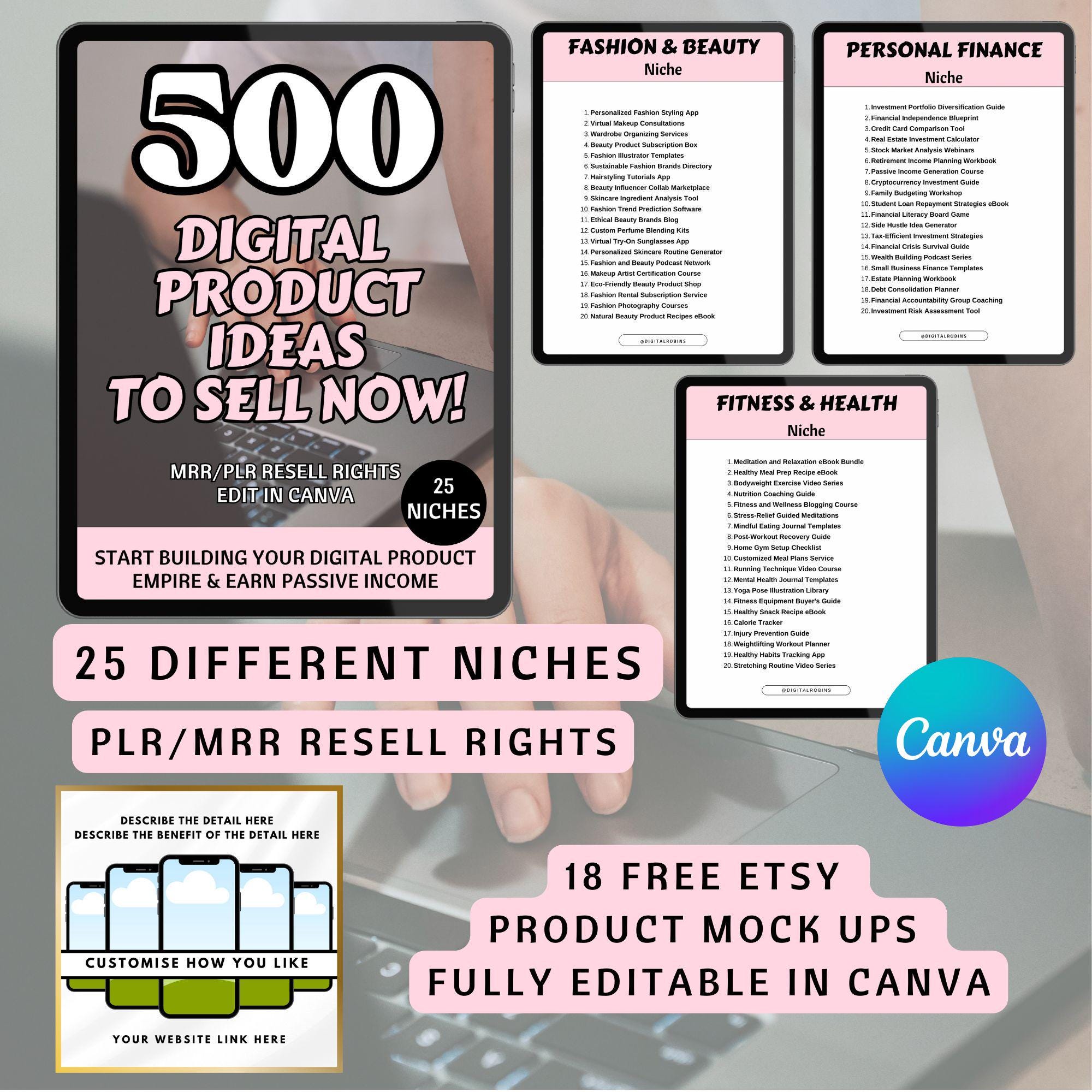 500 Digital Product Ideas E-book: MRR PLR Resell Rights (Digital Download)