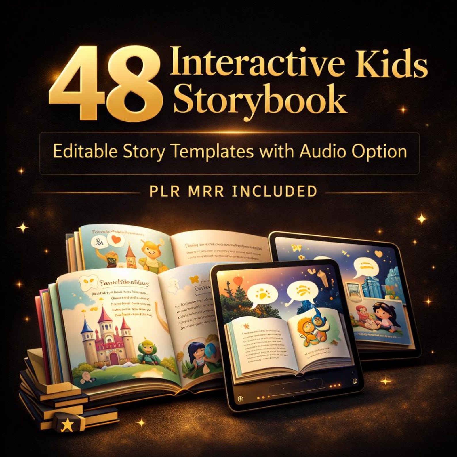 Interactive Kids Storybook Canva Templates with Audio – 48 Editable Story Templates for Children PLR MRR Printable Digital Story Book Bundle