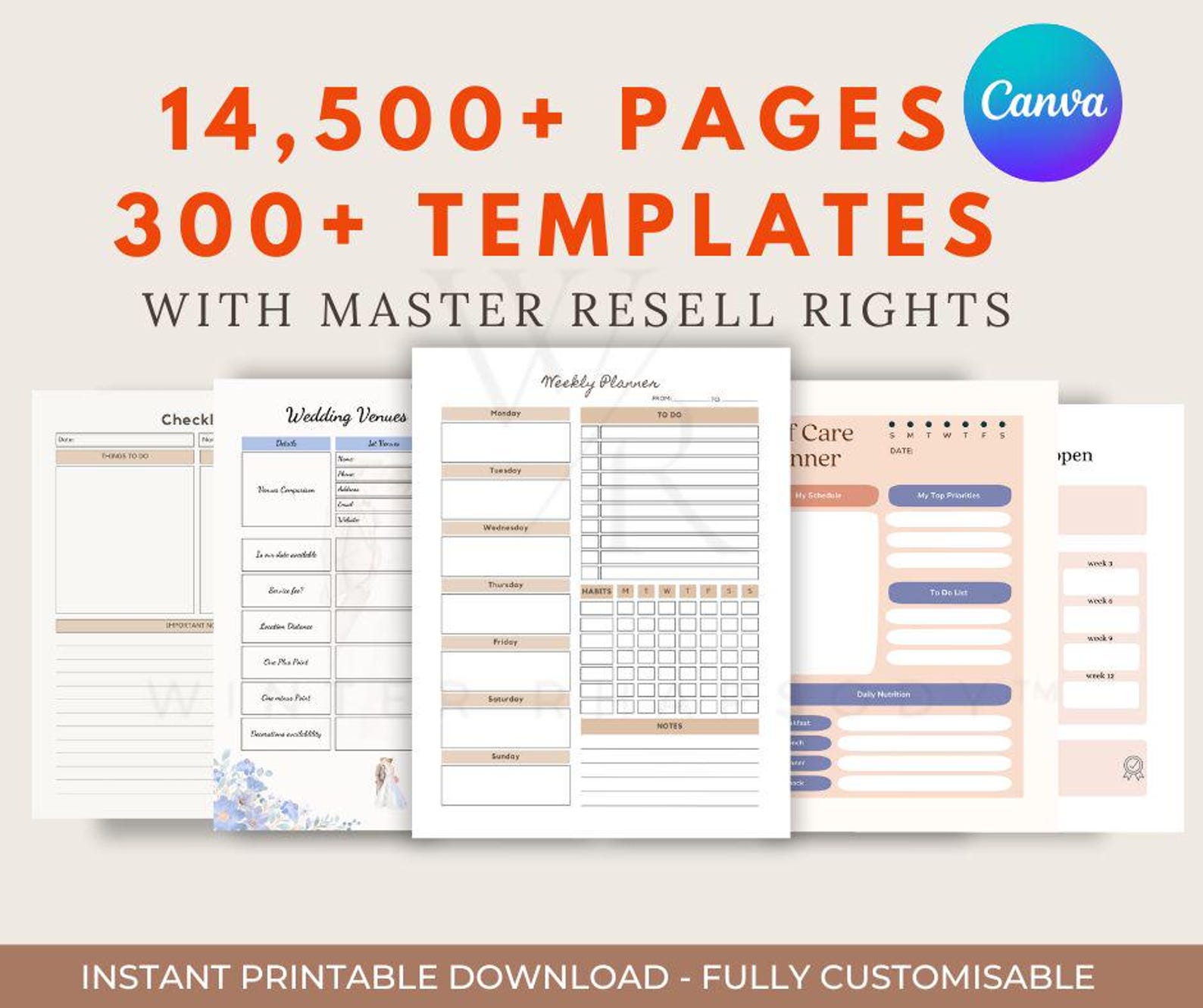 14500+ PLR Canva Templates | 350+ Editable Templates with Master Resell Rights | NEW 2026 Editable & Printable Planners, Journals, Trackers