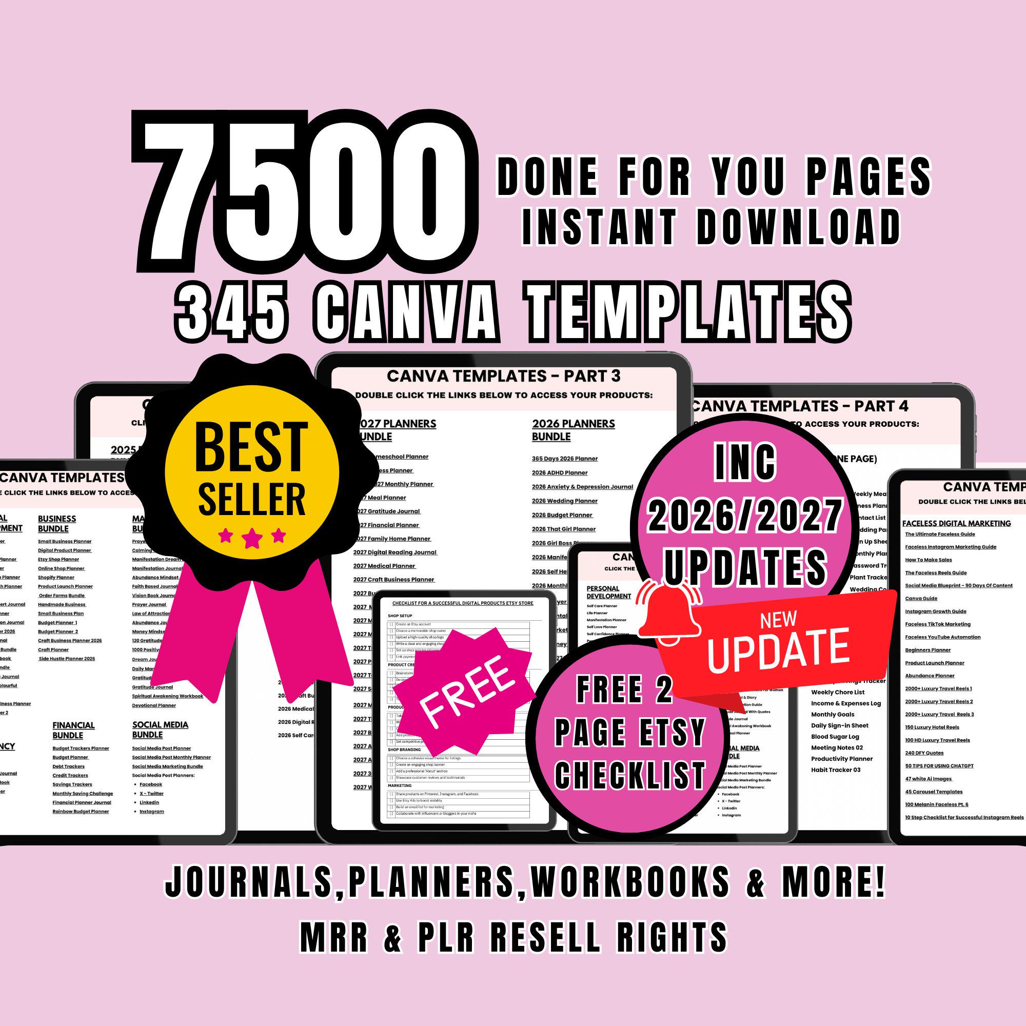 7500 pages Done for you 345 Canva Templates Bundle: Updated 2026/27 PLR Resell Rights Digital Download