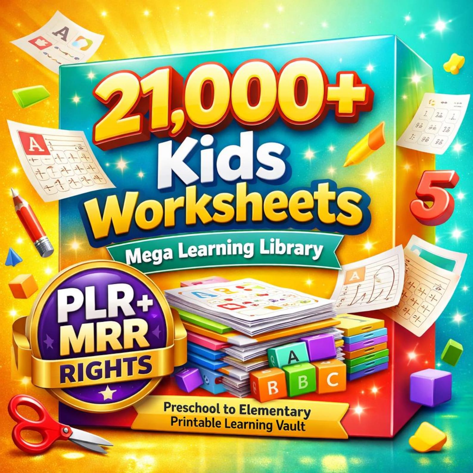 21000+ Kids Worksheets Bundle Homeschool Classroom Printables Mega Library PLR MRR