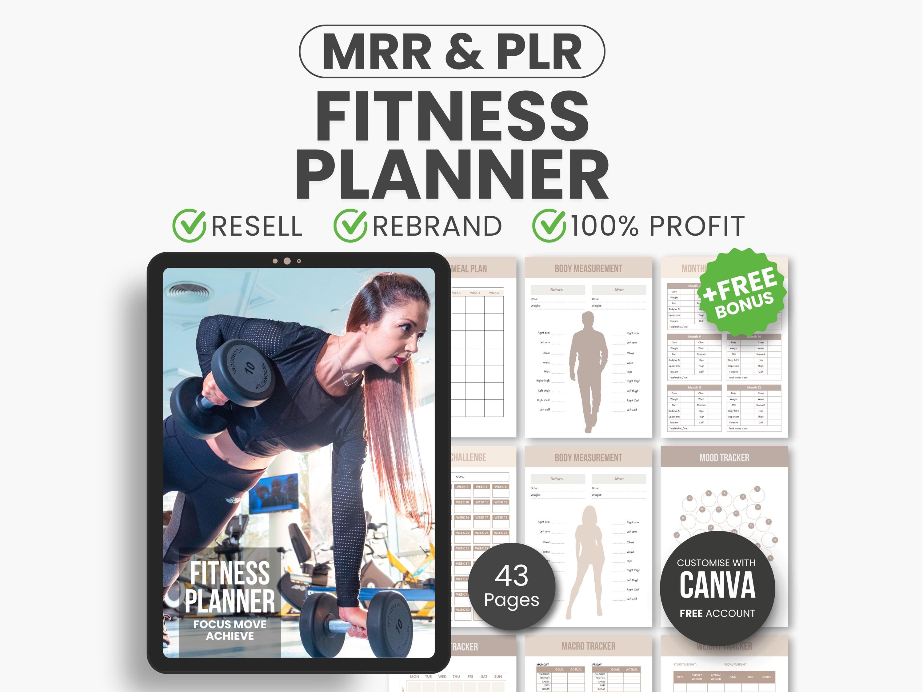 Ultimate Fitness Planner Bundle PLR & MRR – Editable Canva Workout Planner, Meal Planner, Weight Loss Tracker, Gym Log Book for Resell
