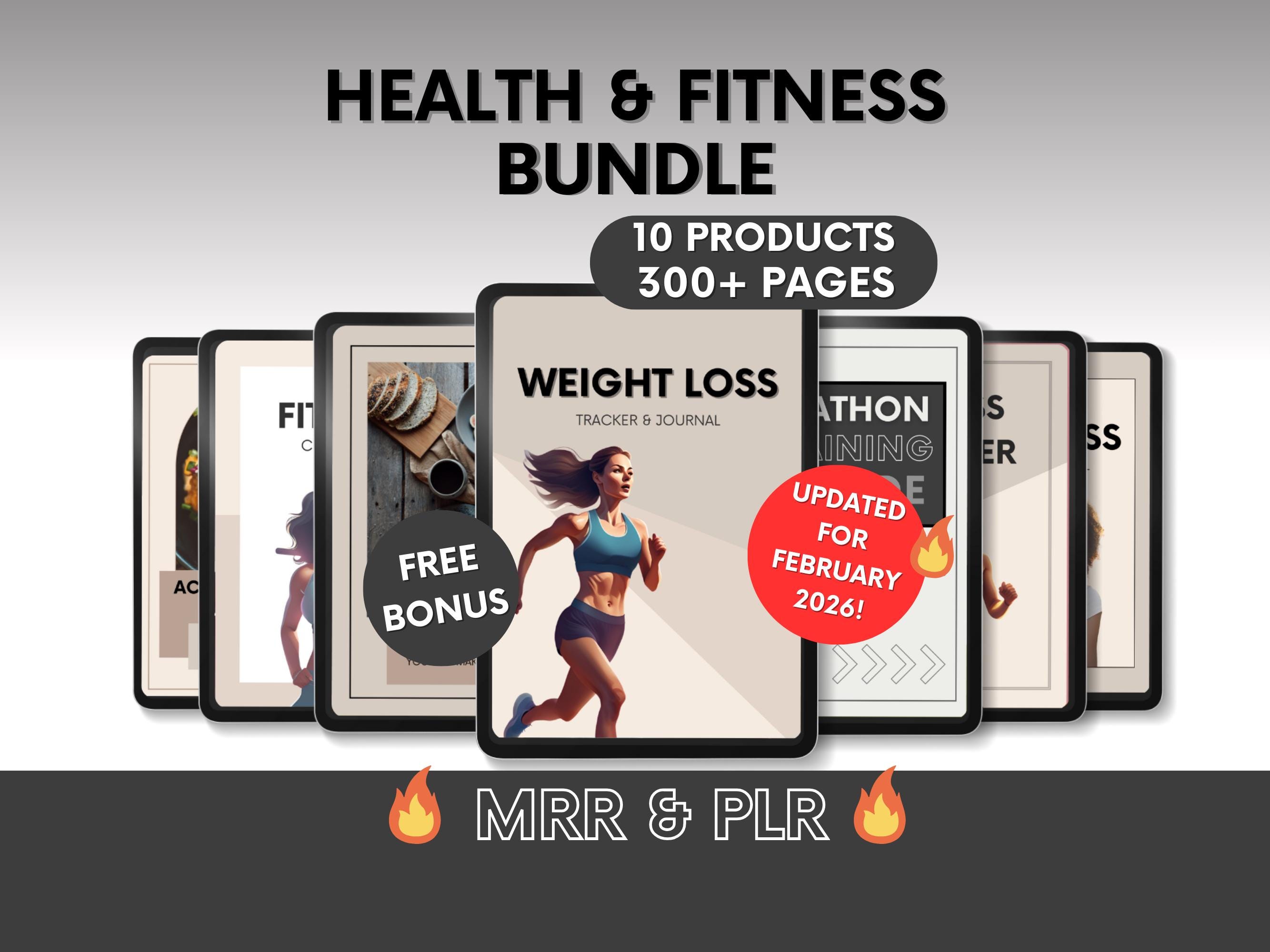Health & Fitness Bundle with MRR Ready To Resell, PLR Fitness Planners and Fitness Ebooks, Weight Loss Journal, Health Food Guides