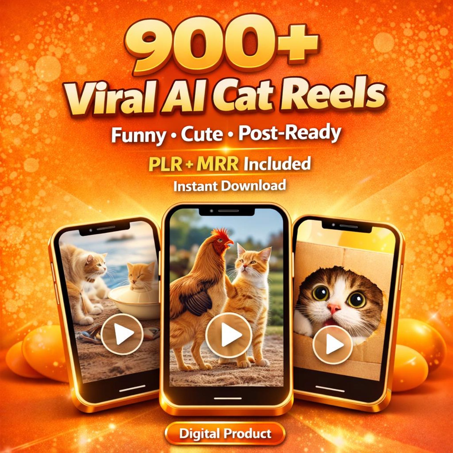 900+ Cat Reels Bundle – Funny Viral AI Cat Videos for TikTok Instagram YouTube Shorts Content Pack PLR MRR